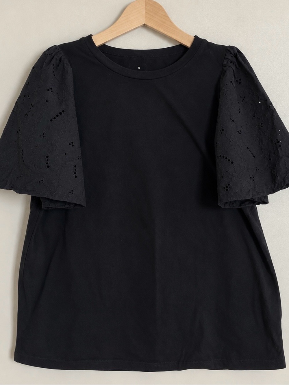 a new day Black Puff Eyelet Sleeve Tee